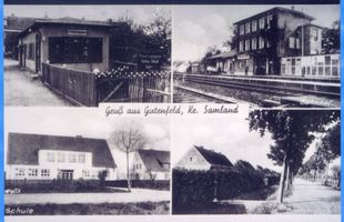 Gutenfeld, Kreis Samland Gutenfeld, Kohlehandlung, Bahnhof, Schule, Dorfstraße 
