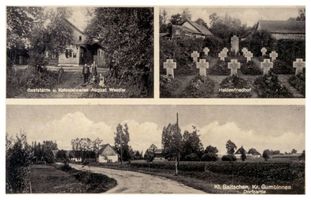 Klein Baitschen, Kreis Gumbinnen Klein Baitschen, Gaststätte und Kolonialwaren August Wessler, Heldenfriedhof, Ortsansicht 