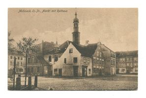 Mehlsack, Stadt, Kreis Braunsberg Markt Mehlsack, Markt mit Rathaus Мельсак, рынок с ратушей