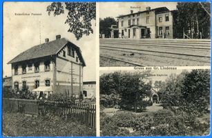 Groß Lindenau, Kreis Samland Groß Lindenau, Kaiserliches Postamt, Bahnhof und Schloss Kapkeim 