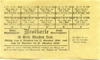 Allenstein, Stadtkreis Allenstein Allenstein, Brotkarte im Kreise Allenstein Land II Алленштайн, хлебная карточка района Алленштайн-Ланд, II