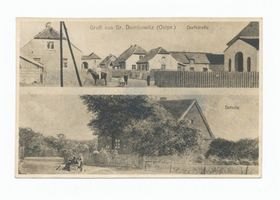 Eichenau Kr. Neidenburg, Kreis Neidenburg Dembowitz, Dorfstraße und Schule 