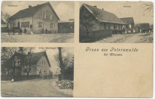 Peterswalde Kr. Stuhm, Kreis Stuhm Peterswalde Kr. Stuhm, Gasthaus, Schule, Villa Majewski Петерсвальде, округ Штум, трактир, школа, вилла Маевски