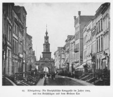 Königsberg (Pr.), Stadtkreis Königsberg Königsberg, Die Kneiphöfsche Langgasse im Jahr 1864, mit den Beischlägen und dem Grünen Tor Кёнигсберг, Кнайпхофская Ланггассе в 1864 году, с боковыми пристройками и Зелёными воротами