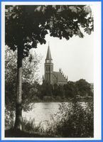 Ortelsburg, Stadt, Kreis Ortelsburg Ortelsburg, Blick über den Haussee auf Katholische Kirche Ortelsburg, Haussee