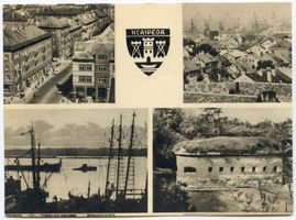Memel, Stadt, Stadtkreis Memel Memel, Ansichten einer Stadt V Memel, Stadttheater und Simon-Dach-Brunnen