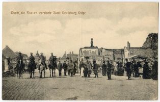 Ortelsburg, Stadt, Kreis Ortelsburg Ortelsburg, Blick auf die zerstörte Stadt V Erster Weltkrieg