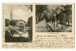 Gumbinnen, Stadt, Kreis Gumbinnen Gumbinnen, Kirche, Dammpromenade Гумбиннен, церковь, променада на дамбе