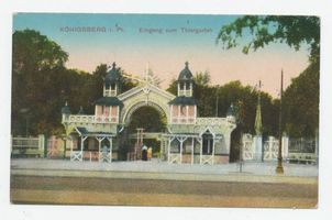 Königsberg (Pr.), Stadtkreis Königsberg Hufenallee Königsberg (Pr.), Hufenallee, Eingang zum Tiergarten Кёнигсберг (Пр.), Хуфеналлее, вход в зоопарк