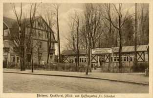 Georgenswalde, Kreis Samland Georgenswalde, Bäckerei, Konditorei, Milch- und Kaffeegarten Fr. Schocher Георгенсвальде, пекарня, кондитерская, молочный и кофейный сад Фр. Шохера