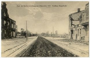 Prostken, Kreis Lyck Prostken, Hauptstraße, Zerstörungen II Erster Weltkrieg