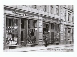 Königsberg (Pr.), Stadtkreis Königsberg Paradeplatz 5a Königsberg, Paradeplatz, Geschäftshaus von Hermann Homeyer und Fabriklager der Würtbg. Metallwarenfabrik Geislinger Кёнигсберг, Парадная площадь, торговый дом Германа Хомайера и фабричный склад Вюртембергской фабрики металлических изделий Гайслингера