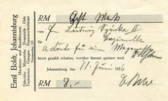 Johannisburg, Kreis Johannisburg Lycker Straße 25 Johannisburg, Lycker Straße, Emil Boldt, Quittung Johannisburg (Kreis), nicht verortete Bildmotive