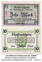Allenstein, Stadtkreis Allenstein  Allenstein, Banken und Sparkassen, Notgeld