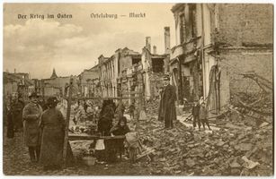 Ortelsburg, Stadt, Kreis Ortelsburg Ortelsburg, Zerstörte Häuser am Markt V Ортельсбург, разрушенные дома на рыночной площади, V