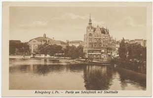 Königsberg (Pr.), Stadtkreis Königsberg Königsberg, Partie am Schloßteich mit Stadthalle II Königsberg, Schloßteich