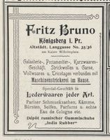 Königsberg (Pr.), Stadtkreis Königsberg Altstädtische Langgasse 35-36 Königsberg (Pr.), Altstädtische Langgasse, Lederwaren jeder Art, Fritz Bruno Кёнигсберг (Пр.), Альтштедтише Ланггассе, кожаные изделия всех видов, Фриц Бруно