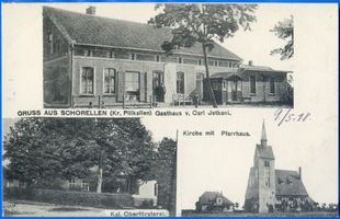 Adlerswalde, Forstamt, Kreis Schloßberg Schorellen (Forstamt), Gasthaus, Oberförsterei, Kirche mit Pfarrhaus 