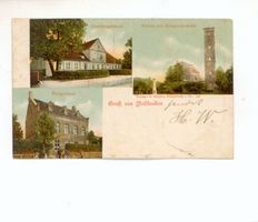 Liebenfelde (Ostpr.), Kreis Labiau Mehlauken, Gericht, Kirche mit Kriegerdenkmal, Post Mehlauken, Kr. Labiau, nichtverortete Bildmotive