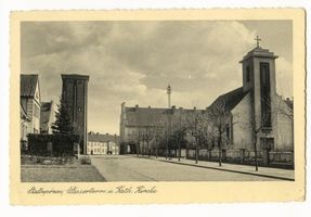 Ebenrode, Stadt, Kreis Ebenrode Ebenrode fr. Stallupönen, Wasserturm und Katholische Kirche 