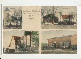 Thalheim, Kreis Neidenburg Thalheim, Kirche, Schule, Wohnhaus Zybulski, Gasthaus Richard Glinka 