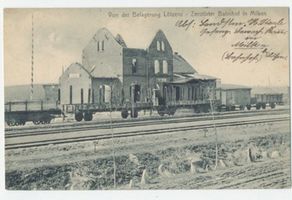 Milken, Kreis Lötzen Milken, Zerschossener Bahnhof Erster Weltkrieg