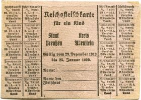 Allenstein, Stadtkreis Allenstein Allenstein, Reichsfleischkarte für ein Kind Kreis Allenstein Алленштайн, имперская мясная карточка на ребенка, район Алленштайн