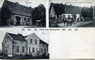 Spirgsten, Kreis Lötzen Spiergsten, Schule, Gasthaus Johann Schiweck, Post 