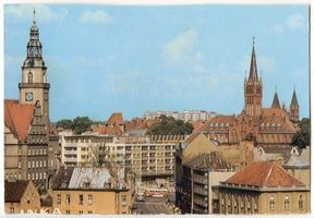 Allenstein, Stadtkreis Allenstein Allenstein, Ortsansicht mit Rathaus und Herz-Jesu-Kirche IV Allenstein, Panoramabilder