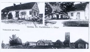 Geidau, Kreis Samland Geidau, Geschäftshaus, Schule, Teilansicht Гайдау, торговый дом, школа, частичный вид