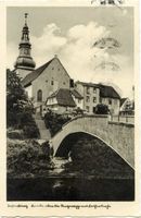 Insterburg, Stadt, Stadtkreis Insterburg Insterburg, Brücke über die Angerapp mit Lutherkirche III Insterburg, Lutherkirche