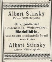 Königsberg (Pr.), Stadtkreis Königsberg Kaiser-Wilhelm-Platz Königsberg (Pr.), Kaiser-Wilhelm-Platz, Modellhüte, Albert Stinsky Königsberg, Anzeigen