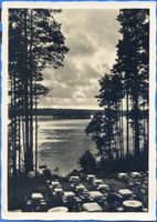 Niedersee, Kreis Sensburg Rudczanny, Kurhaus, Blick von der Terrasse, Abendstimmung 