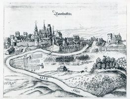 Bartenstein, Kreis Bartenstein Bartenstein, Ortsansicht - Kupferstich Бартенштайн, вид посёлка — гравюра