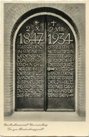 Hohenstein Kr. Osterode, Stadt, Kreis Osterode Hohenstein i. Ostpr., Reichsehrenmal Tannenberg, Tür mit Spruch zur Hindenburggruft II Hohenstein, Tannenberg-Nationaldenkmal