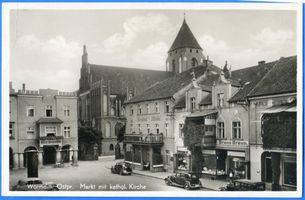 Wormditt, Kreis Braunsberg Wormditt, Markt mit Kath. Kirche Вормдитт, рыночная площадь с католической церковью