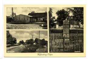 Weißenburg (Ostpr.), Kreis Sensburg Weißenburg, Gasthaus Otto Baufeldt, Dorfstraße, Denkmal Вайсенбург, трактир Отто Бауфельдта, деревенская улица, памятник