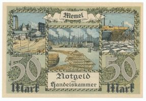Memel, Stadt, Stadtkreis Memel Memel, Notgeld 50 Mark, Vorder- und Rückseite 