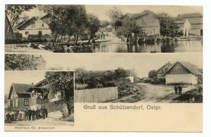 Schützendorf, Kreis Ortelsburg Schützendorf, Dorfansicht und Gasthaus Ed. Strasnitzki 
