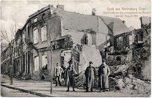 Neidenburg, Stadt, Kreis Neidenburg Neidenburg, Zerstörungen am Markt Erster Weltkrieg