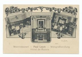 Tilsit, Stadt, Stadtkreis Tilsit Hohe Straße Tilsit,  Hotel de Russie , Weinrestaurant, Innenausstattung Тильзит, отель «Де Русси», винный ресторан, внутренняя отделка