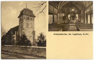 Groß Legitten, Kreis Labiau Groß Legitten, Kirche, Außen- und Innenansicht 