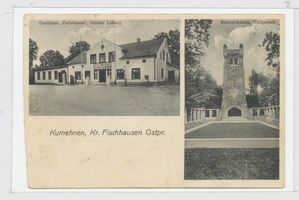 Kumehnen, Kreis Samland Kumehnen, Gasthaus  Palmbaum , Bismarckturm auf dem Galtgarben Куменен, трактир «Пальмбаум», башня Бисмарка на Гальтгарбене
