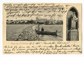Fischhausen, Stadt, Kreis Samland Fischhausen, Ortsansicht und Denkmal Georg von Polenz Фишхаузен, вид местечка и памятник Георгу фон Поленцу