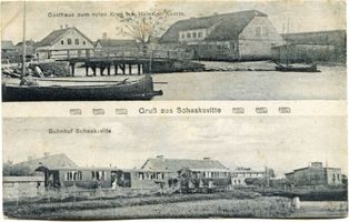 Schaaksvitte, Kreis Samland Schaaksvitte, Gasthaus zum roten Krug Inh. Heinrich Komm, Bahnhof 