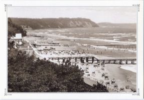Rauschen Kr. Samland, Kreis Samland Rauschen Kr. Samland, Blick auf Strandpromenade und Seesteg Раушен, р-н Самбия, вид на приморский бульвар и морской мосток