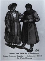 Ragnit, Kreis Tilsit-Ragnit Ragnit, Junge Frau aus Ragnit(z) und Litauischer Bauer in Winterkleidung (Modezeichnung) 