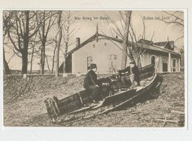 Walden, Ort mit Försterei und Bahnstation, Kreis Lyck Sybba, Der Krieg im Osten, zerstörtes Boot Erster Weltkrieg