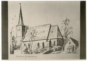 Juditten Stadtkr. Königsberg, Stadtkreis Königsberg Juditten Kr. Königsberg, Kirche, Federzeichnung Юдиттен, Кёнигсбергский район, церковь, рисунок пером