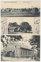 Königsruh (Ostpr.), Kreis Treuburg Dombrowsken Kr. Treuburg, Gesamtansicht, Schule, Teilansicht, Gasthaus 